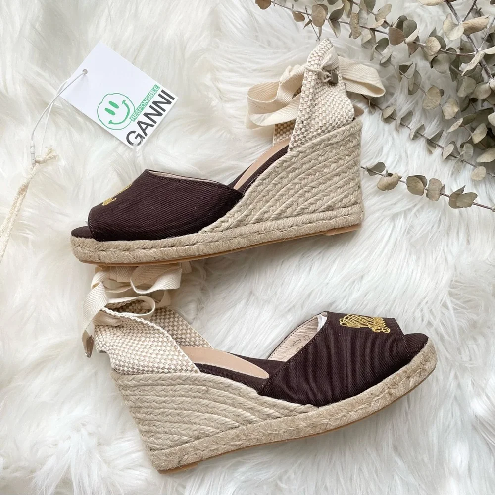 GANNI High Summer Embroidered Espadrille Wedge Sandals 9 NIB